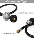 DOZYANT 8 Feet Universal QCC1 Low Pressure Propane Regulator Grill Replacement with 8 FT Hose for Most LP Gas Grill, Heater and Fire Pit Table, 3/8 inch Female Flare Nut