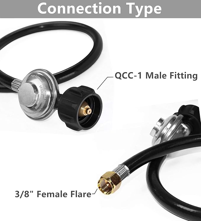DOZYANT 12 Feet Universal QCC1 Low Pressure Propane Regulator Grill Replacement with 12 FT Hose for Most LP Gas Grill, Heater and Fire Pit Table, 3/8" Female Flare Nut