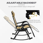 Outsunny Outdoor Rocking Chairs, Foldable Reclining Zero Gravity Lounge Rocker with Pillow, Phone & Cup Holder, Combo Design with Folding Legs, Beige