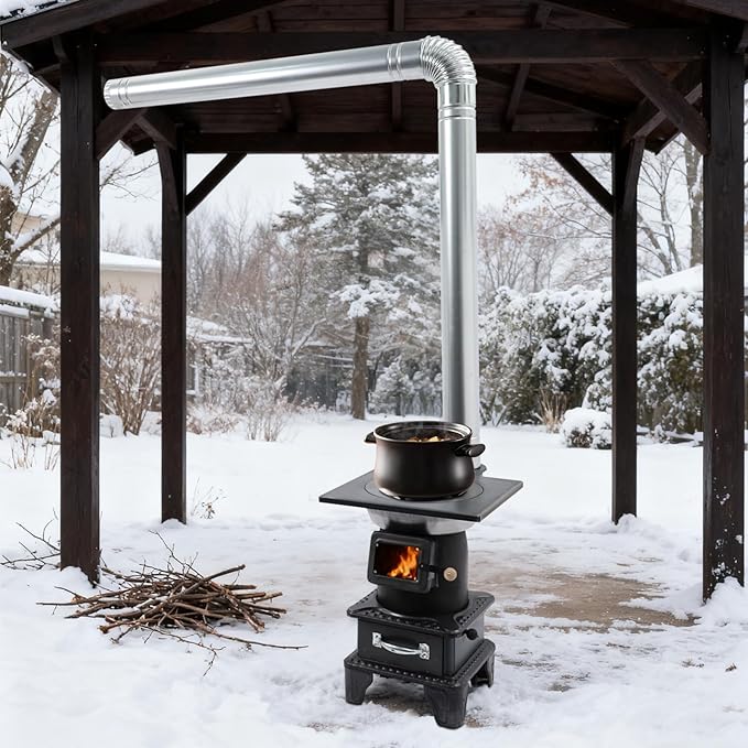 CNCEST Wood Burning Stove with Chimney Pipes,Cast Iron Cast Iron Portable Hot Tent Stove,6m/19.69ft Smoke Sleeve,Wood Stove Heating and Cooking for Camping,Tents,Cooking and Travel (TypeC)