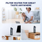Filtered Water Bottle, Membrane Solutions C3 Water Bottle Filter with Replaceable ACFX2 Filter Cartridge, Portable Water Filter 36oz BPA-Free for Travel, Hiking & Camping Drinking use(Grey)