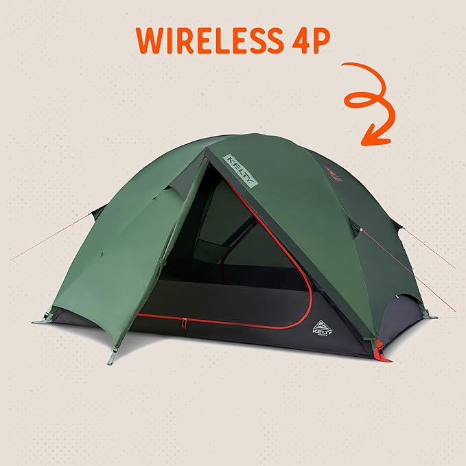 Kelty Wireless Freestanding Camping Tent, 2 4 or 6 Person Size, Huge Interior and Peak Height, Intuitive + Easy to Pitch, Color Coded Setup