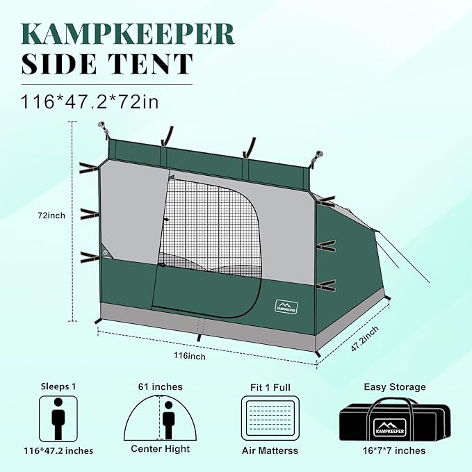 KAMPKEEPER Canopy Side Tent, Camping Canopy Tent for 10x10 Pop Up Canopies, Cube Tents, Gazebo Room Compatible with 10' Wide Canopies(Canopy Not Included)