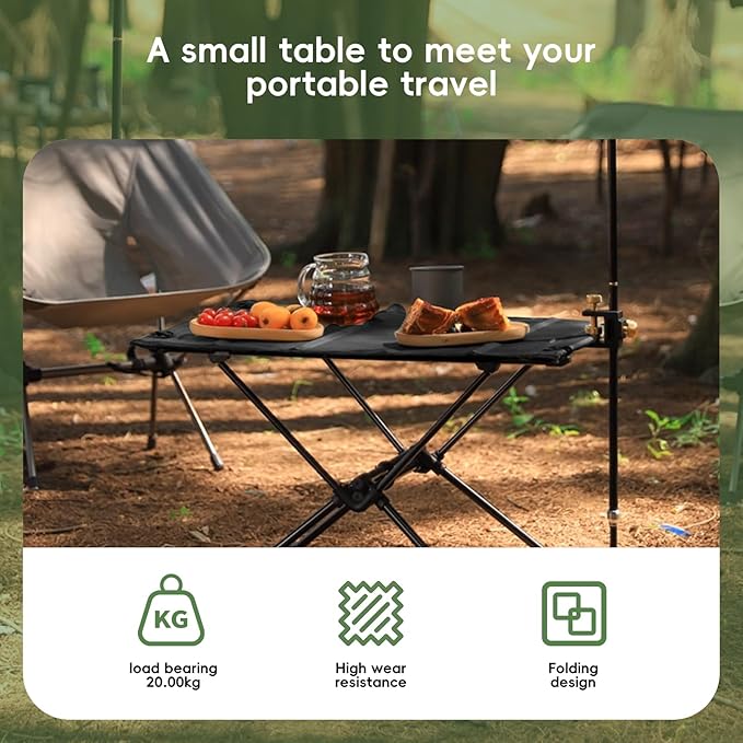 Camping Table, Lightweight and Portable Folding Table, Ideal for Camping, Hiking, Beach, Picnic, Travel, Backyard (Black)