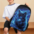 Cool Wolf Backpack Set for Boys Back to School, Backpack for 4th Grade Boys Lunch Box Water Bottle Holder Pencil Case 4 Piece Set Art School Supplies for Camping Picnic