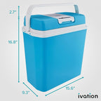 Ivation Electric Cooler & Warmer with Handle | 24 L Portable Thermoelectric Fridge for Vehicles & Trucks| 110V AC Home Power Cord & 12V Car Adapter for Camping, Travel & Picnics