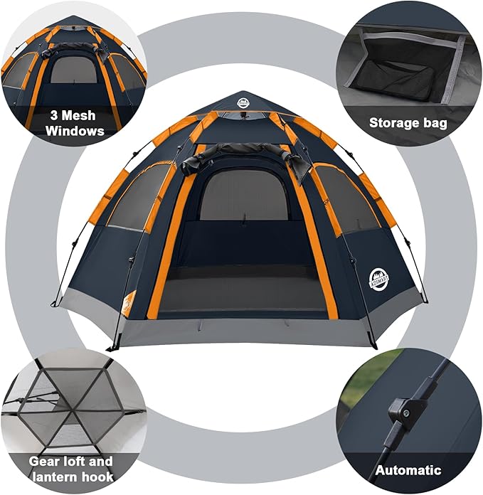 ADSMART Instant Tents for Camping 2/3/4/5 Person Tent Waterproof Easy Setup Sets Up Backpacking Tents with Carry Bag for Outdoor Hiking