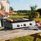 3 Burner BBQ Gas Griddle, 25.6 Inch Stainless Steel Tabletop Portable Propane Griddle, 30,000 BTU Flat Top Grill for Camping