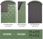 ShinHye Double Sleeping Bag for Adults with 2 Pillows, Camping Sleeping Bags Flannel Cotton 2 Person Sleeping Bags XXL Queen Size Sleeping Bag for Cold Weather