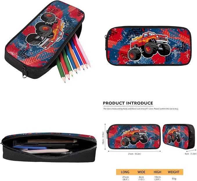 1st Grade Backpack Boys Truck Backpack and Lunch Box Set Boys Lightweight 17 Inch Elementary Back to School Supplies Daypack Bag