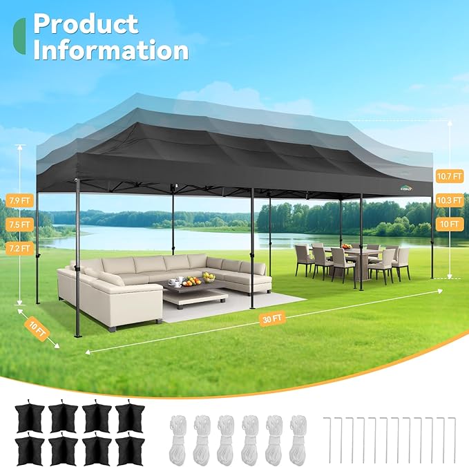 COBIZI 10x20 Commercial Heavy Duty Pop Up Canopy Party Tents for Parties with Sidewalls