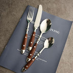Rivet Silverware Flatware Set for 8 Durable Cutlery Set 18/8 Stainless Steel Resin Handle Cutlery Utensil Sets Wedding Mirror Polished Classical Retro Steak Tableware Spoon Fork Knife set(32PCS)