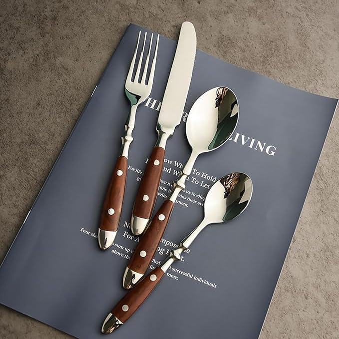 Silverware Set for 12 Durable Flatware set 18/8 Stainless Steel Resin Handle Cutlery Utensil Sets Wedding Mirror Polished Classical Retro Steak Tableware Spoon Fork Knife set(48PCS)