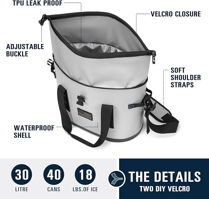 40 Can Large Soft Cooler Bag - Insulated Leak - Proof Cooler Bag with Roll-Top Waterproof Seal | Portable for Travel Camping, Shopping, Beach, Boating | 12HR Cold Retention Comes Freezer Packs*5