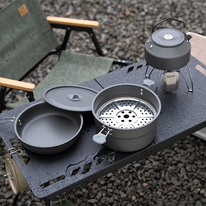 Outdoor Camping Pots Frying Pan with Folding Handle Aluminum Cooking Tableware for Hiking Picnics Fishing Mountaineering Outdoor Cooking Tableware for Hiking