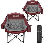 Overmont 2PCS Oversized Camping Chair for Adults - 400lbs Support Heavy Duty Padded Folding Chair with Cooling Bag Cup Holder Side Pocket Carry Bag - Comfortable Portable for Outdoor Garden Sports