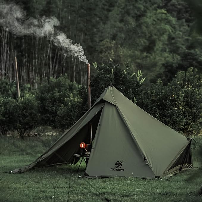 OneTigris Conifer Canvas Hot Tent with Stove Jack, Fire Retardant Teepee for Adults, Snow Skirt for Winter Camping, Travel, Bushcraft