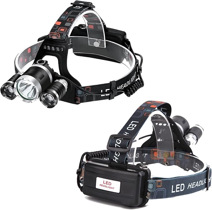 Head Lamps Led Rechargeable Super Bright, Waterproof Adjustable 90° Rotating Head Lights for Forehead, Portable Headlamps for Adults Rechargeable Battery-Powered for Hunting Hiking Camping Running