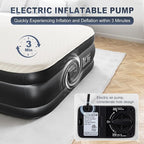 Queen Air Mattress with Built-in Pump, 80 x 60 x 18 inch Foam Topper Blow up Mattress,Supports 650 lbs,Quick Inflation/Deflation Inflatable Mattress for Home Guests Camping - Beige & Black