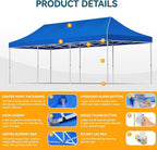 Hoteel 10x30 Pop Up Canopy Tent Heavy Duty with 8 Sidewalls, Waterproof Party Tent, Easy Set-up Commercial Instant Tents with Hand Bag, Rope & Nail, Hexagonal Leg (1-Year Warranty)