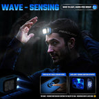 DARKDAWN 5 Modes Head Light Flashlight,Headlamp Rechargeable LED, USB C Headband Flashlight with Motion Sensor，Digital Power Display，Up/Down Adjustable, for Camping, Car Repairing, 2PCS Pack