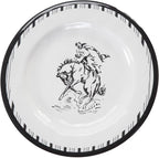 Paseo Road Ranch Life 14 Piece Melamine Plastic Dinnerware Set with Plates, Bowls and Serving Platter, Black and White, Southwestern Rustic Cabin Lodge Farmhouse Style