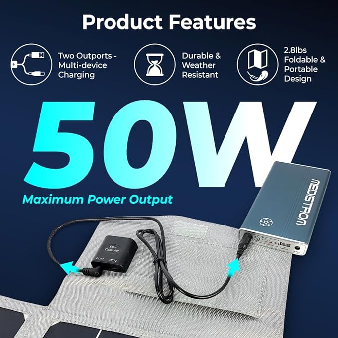 50W Foldable Solar Panel for Medistrom Pilot Flex and Pilot Lite CPAP Battery – Solar Charger, Compact Travel Solar Panel for Camping and Backup Power
