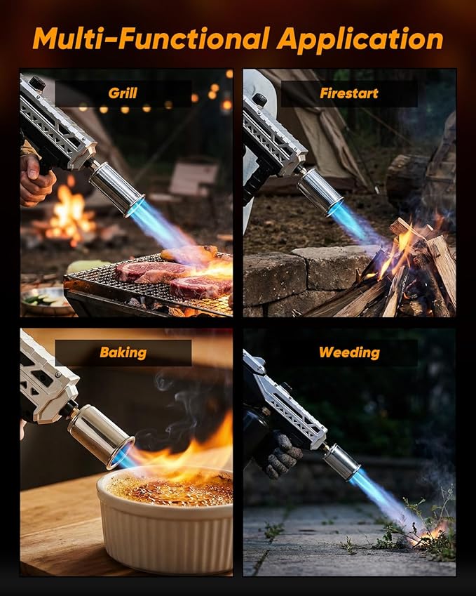 Saker Propane Torch, 3272°F High Power Adjustable Flame Thrower Gun for BBQ, Grill, Campfire, Searing Steak, Cooking, Charcoal Lighter,Camping Gift Idea (Propane Tank Not Included)