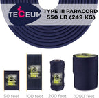 TECEUM 5/32" Paracord Rope 1000 – 1000ft / 200ft / 100ft / 50ft – Tactical Parachute Cord 4mm – 45+ Colors – Nylon String for Survival & Camping Gear – Stripe Cord for Survival – Utility Rope