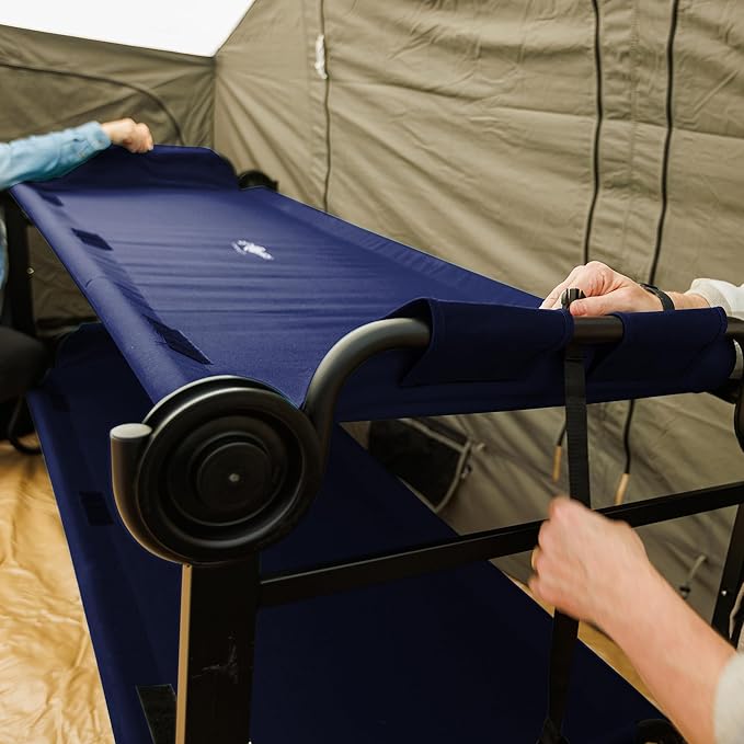 Disc-O-Bed Extra Large Portable Bunk Camping Cots with Carry Bags - Heavy-Duty Indoor or Outdoor Sleeping System, Converts to Bench or Separate Beds, 500 lb Weight Capacity Per Cot, Navy