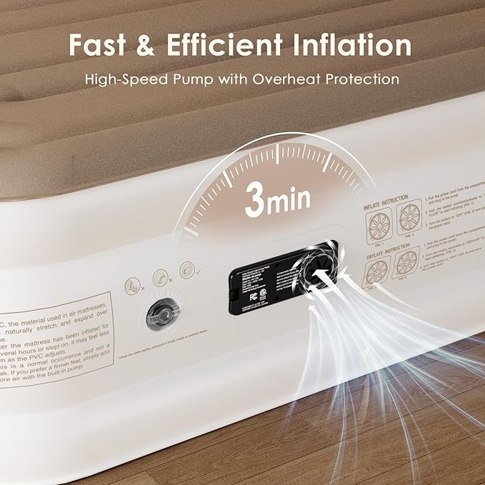 Air Mattress Queen with Built-in Pump – 18" Raised Inflatable Mattress with High-Speed Pump, Durable Blow Up Mattress, colchón inflable, Carry Bag, Comfy Air Bed Perfect for Guests, Glamping, Moving