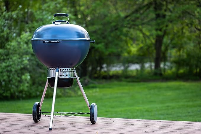 Weber Master-Touch Charcoal Grill, 22-Inch, Slate Blue – Premium Outdoor BBQ Grill with Tuck-Away Lid Holder & One‑Touch™ Cleaning System, Porcelain‑Enameled Kettle