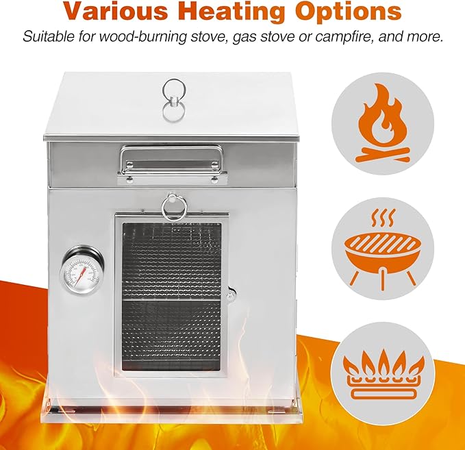 Lineslife Foldable Camping Oven with 2 Tier Grill, Portable 304 Stainless Steel Camping Stove with Thermometer for Use with Propane Stove and Wood Camping Stoves, Outdoor Cooking, Picnic