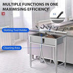 Zstar Stainless Steel Utility Sink, Commercial Restaurant Freestanding Double Bowl Laundry Sink, NSF Certificated, Outdoor Camping Stainless Steel Sink Set for Garage, Restaurant, Backyard (36in)