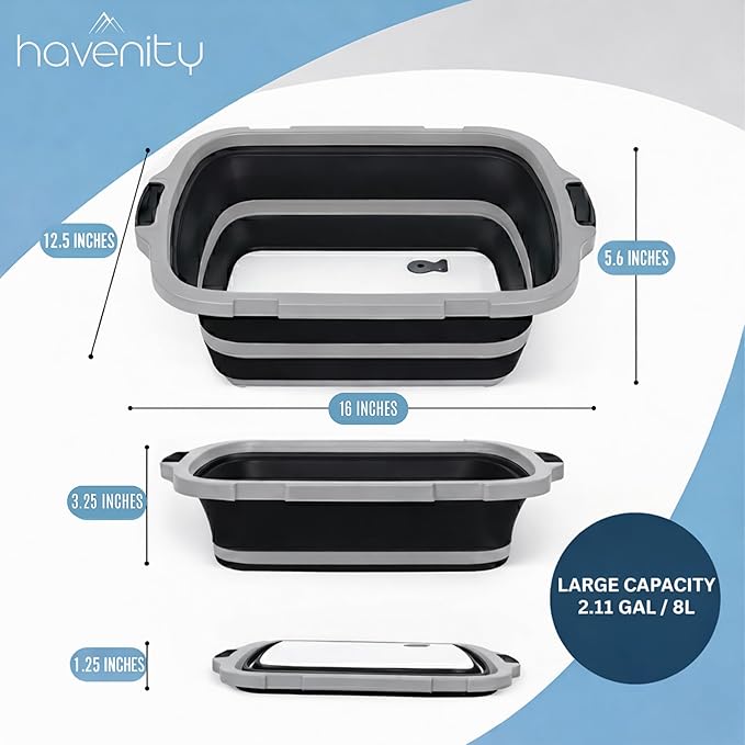BBQ Prep Tub 8L - Multifunctional Collapsible Camping Cutting Board with Upgraded Locking lid, Meat Storage Container for Meal Prep, Dish Basin Bowl Perfect for Grilling Outdoor Cooking Large