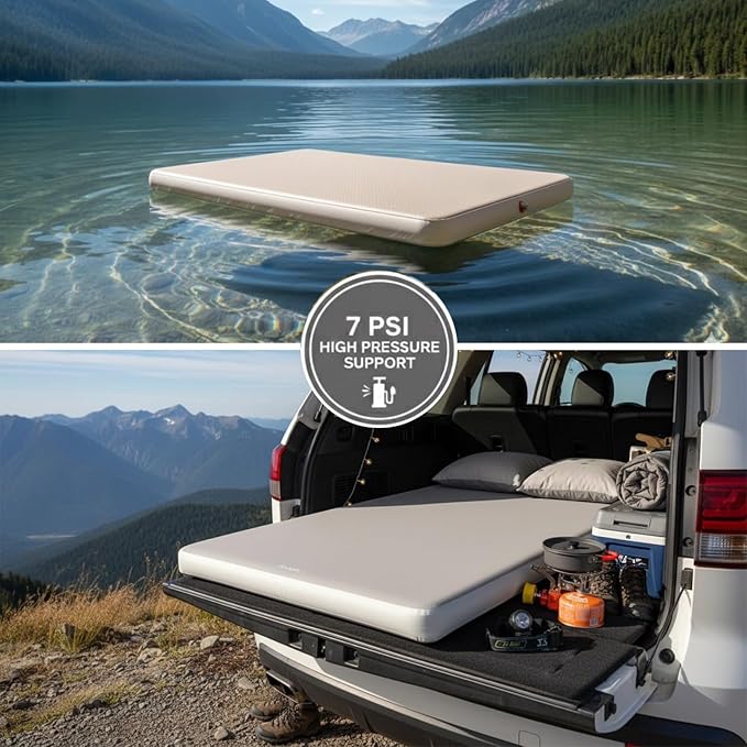 Freein 4" Drop Stitch Camping Air Mattress, Ultralight Inflatable Sleeping Pad with 7 PSI Firm Support, Fast 2–3 Min Inflation, Portable Backpacking & Tent Camping Bed, 76" x 26"