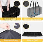 LHZK Stand Up Extra Large Utility Tote Bag with Lid, Utility Tote Bag with Metal Wire Frame and the Sides Rinforced, Reusable Grocery Bags Foldable, Beach Bag, Car Tote (Black)
