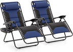 MAISON ARTS Oversized Zero Gravity Chairs Set of 2, Folding Padded Recliner Anti Gravity Lounge Chair with 28" Wide Seat and Cup Holder, Support 400lbs, Blue & Black