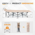 VINGLI Folding Camping Cot Bed,Camping Cots for Adults with Mattress, Foldable Cots for Sleeping with Pillow 1200D Layer Oxford for for Guest,Travel,Hiking-Brown 1P
