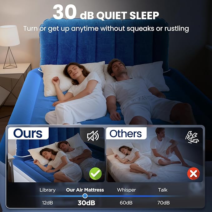 Queen Air Mattress with Headboard, Built-in Pump, 19" Raised Comfort Design, 800 lbs Max, 48-Hour Leak-Tested PVC, 3.5 Min Fast Inflation & Headboard, Durable Air Bed for Home, Guests Bed, Travel