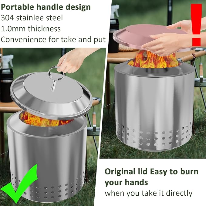Tabletop Fire Pit Lid for Solo Stove Mesa XL 7", Portable Fire Pit Cover with Heat Resistant Handle, 304 Stainless Steel Mini Camping Stove Accessories for Prevent Hand Burns