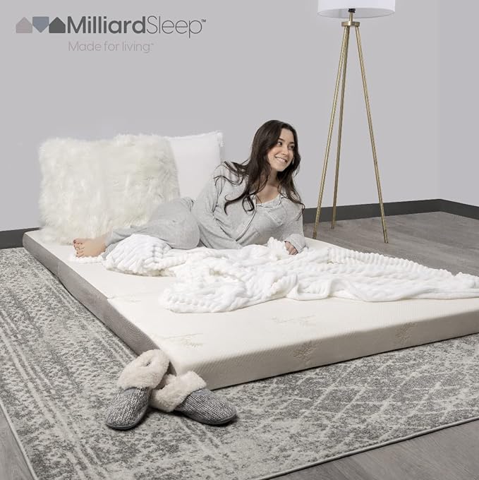 Milliard Trifold Mattress, Cot Size, 4 inch, Portable Foldable Mattress Cot with Medium Firm Foam, Washable Cover, Tri-Folding Floor Bed, Fold Up Guest Bed, RV Travel, Camping, 75" x 31”