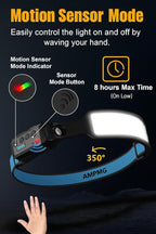 Headlamp LED Rechargeable with 6 Modes 7 Lights and Motion Sensor – 270° Wide Beam Head Light for Camping, Running, Hiking & Work, Waterproof USB-C Rechargeable Headlamp