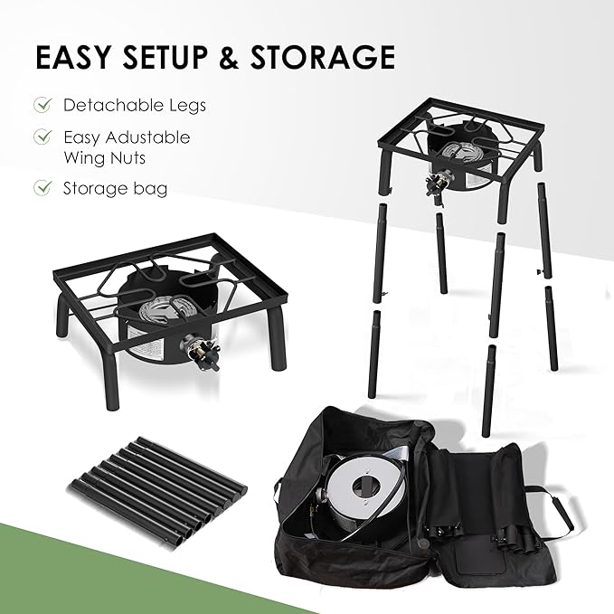 Red Mountain Valley One Burner Outdoor Portable Camping Gas Stove with Removable Legs, Portable Bag and Windshield, Camping Stove Propane for Cooking, CSA Certified, Outdoor Propane Burner