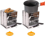 Large Portable Folding Camping Wood Stove for Outdoor Cooking, Sturdy Lightweight 304 Stainless Steel Wood Burning Camp Stove with Grill for Backpacking BBQ Silver