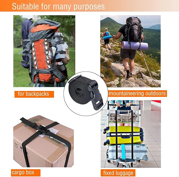 Nylon Strap with Buckle, Quick Release Short Adjustable Straps with Buckles, Securing Tie Down Straps for Backpacking, Compression Golf Bag, Camping Outdoor Activities 1" x 94" (8ft) 4Pcs