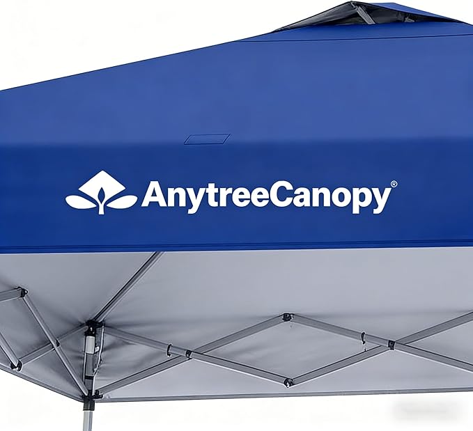 Anytee-10x10 Pop Up Canopy Tent, Easy Up Waterproof Outdoor Canopy with Wheeled Bag, Sun Shade for Patio, Backyard, Parties, Camping-Navy Blue Ventilated
