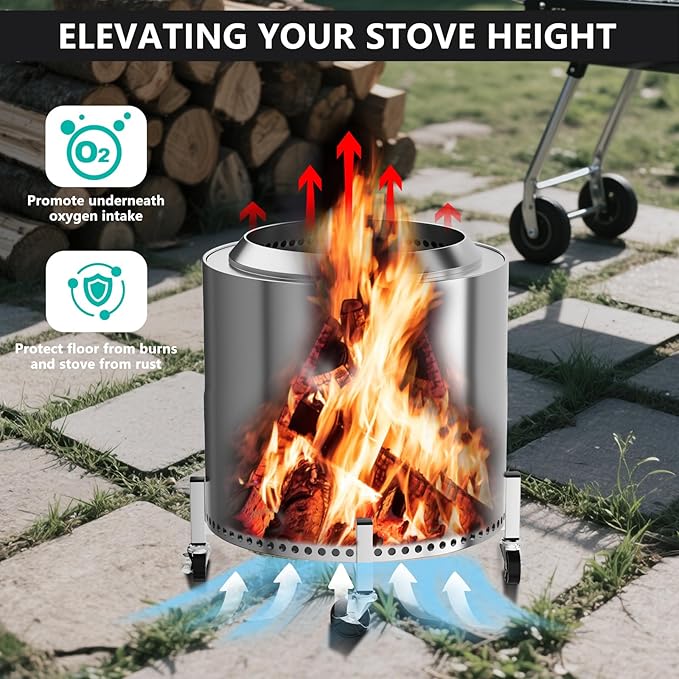 Hisencn Expandable 15-27" Fire Pit Rolling Stand – Heavy-Duty 360° Swivel & Locking Wheels, Universal Fit for Solo Stove & More Fire Pit, Rust-Proof Stainless Steel for Patio, Camping, Outdoor