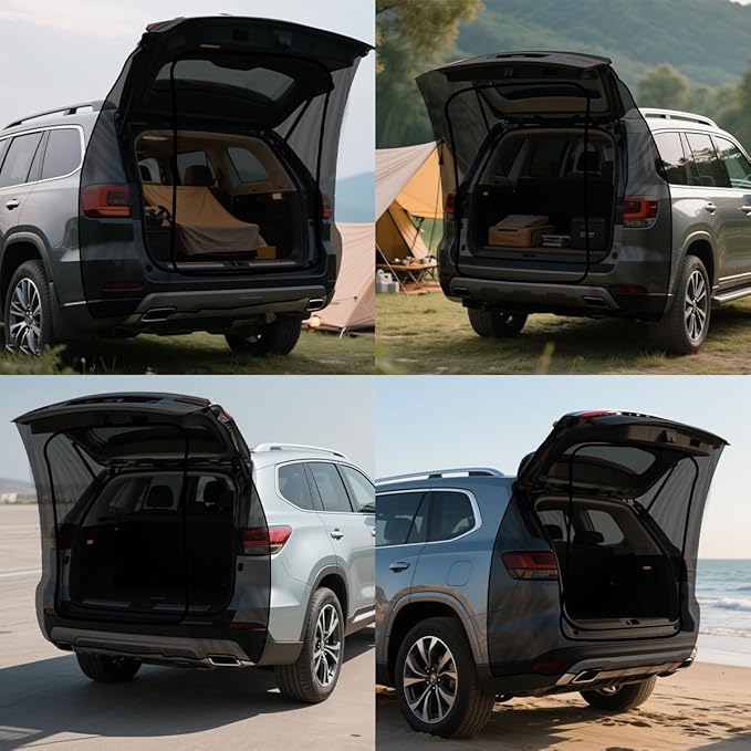 Car Camping Tailgate Mesh Screen, Breathable Vehicle Net Tent for Tailgates with U-Shaped Zipper, Auto Rear Shades Protection Accessories, Universal for SUV, Mini Van, MVP