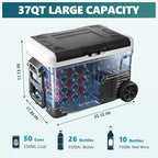EUHOMY 12 Volt Refrigerator, 37QT(35L) Electric Cooler, Portable Freezer 12V/24V DC 100-240V AC, 12V Fridge -4℉~68℉, 12V Cooler with Wheels & 2 Baskets for Travel, Truck, Boat, Camping
